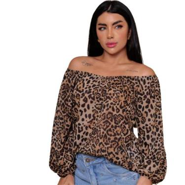 Imagem de Blusinha Ciganinha Manga Longa Animal Print Oncinha - Kickoff, Caramel