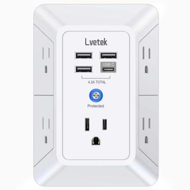 Imagem de Carregador de Parede com 5 Tomadas e 4 Portas USB - Protetor de Surto 