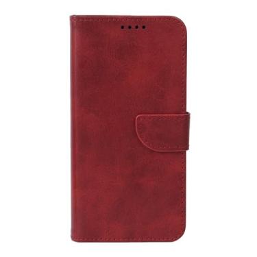 Imagem de LYJSMGZ Capa flip para iPhone 16E, carteira de couro, fecho magnético, proteção contra quedas, capa interna de TPU com aba, vermelha, 16E