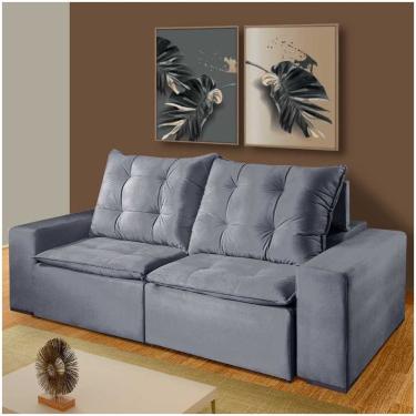 Imagem de Sofá Larissa 4 Lugares Retrátil Reclinável 2.50m Suede Liso Mundial Estofados Cinza Clássico