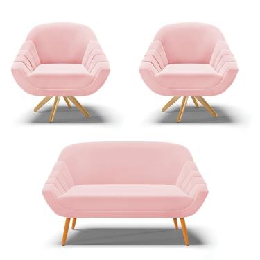 Imagem de Kit 01 Namoradeira 02 Lugares E 02 Poltronas Giovana Suede Rosa Bebê
