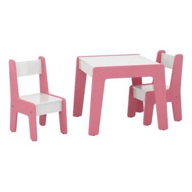 Imagem de Conjunto Mesa Infantil com 2 Cadeiras Diana MDF - Ofertamo, Branco/Ros