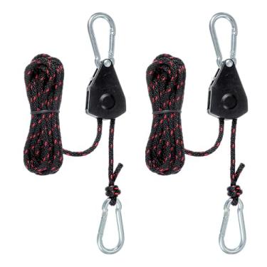 Imagem de PATIKIL 2 peças cabides de corda ajustáveis, 1/20.3 cm x 2.4 m Ratchet Grow Light Hangers Refletivo Reforçado Interno Catraca Engrenagem Ratchets para pendurar caiaque, preto/vermelho