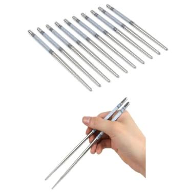 Imagem de Kit com 5 pares de hashi (10 palitos) - Pauzinhos de cozinha de inox, hashis longos, macarrão, hashis de cozinha para frigideira, cozinha, noodles, comida japonesa, comida chinesa