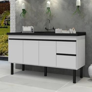 Imagem de Gabinete de Cozinha 2 Gavetas 3 Portas 141cm Balcão 100% Mdf (Branco)