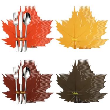 Imagem de 36 peças de talheres de Ação de Graças, conjunto de decoração de mesa de jantar de ação de graças, suporte de utensílios de prata para artigos de festa, decorações de festa de ação de amigos (maple)