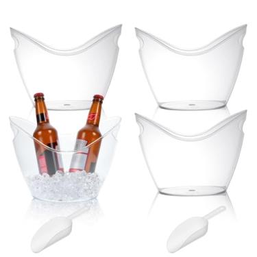 Imagem de 4 peças de balde de gelo para festas, banheira de bebida de acrílico transparente 4L com conchas, baldes de vinho para suprimentos de festas de bar de coquetel Mimosa, baldes de bebida de gelo para