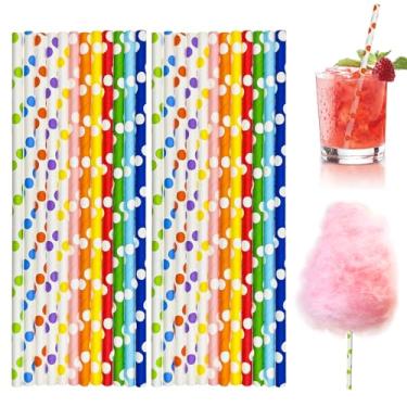 Imagem de 200 peças de cones de algodão doce, suporte de algodão doce de 19,7 cm em bastão de cor aleatória, cones de palha, palitos coloridos para festas, eventos, confecção de doces (várias cores)