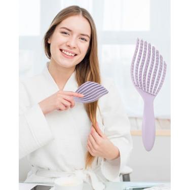 Imagem de 1 escova definidora de cachos, escova de cabelo ondulado, escova de pentear com definição de cachos, reduz puxão, livre para cabelos molhados ou secos (Roxo)