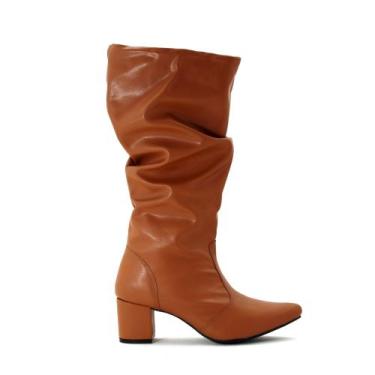 Imagem de Botas Femininas Modelo Slouchy Bico Fino Salto Grosso Lirom, Marrom, 3