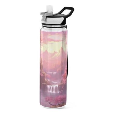 Imagem de Burbuja Garrafa de água Waterfall de 946 ml com tampa de palha, à prova de vazamento e livre de BPA para academia, esportes ao ar livre