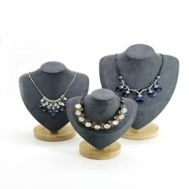 Imagem de Porta-joias Colares Suporte de Exibição Pingentes Suporte de Exibição de Joias Suporte de Veludo Organizador de Caixa de Joias para Boutiques, Layout de Exibição de Joias (Cor: Cinza SML)