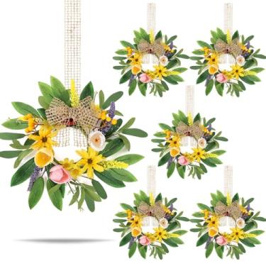 Imagem de 6 mini guirlandas de mola de 23 cm para decoração de armários de cozinha, pequenas guirlandas florais de tulipa com flores de tulipa rosa para primavera, parede, janela, varanda, casa, festa de