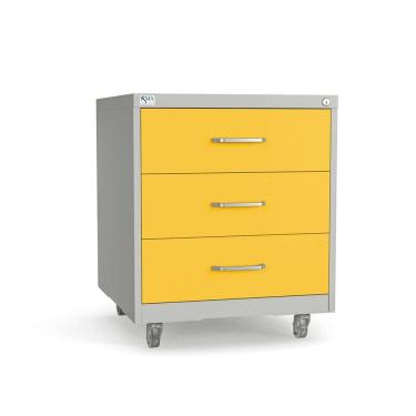 Imagem de Gaveteiro de Aço 3 Gavetas com Rodízios e Chave Amarelo/Cinza