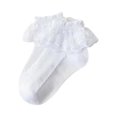 Imagem de Meias De Tornozelo Para Bebês Meninas Com Renda E Babados, 10 Pares, A