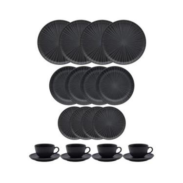Imagem de Jogo De Pratos Aparelho De Jantar Porcelana 20 Peças Oxford Onix Preto