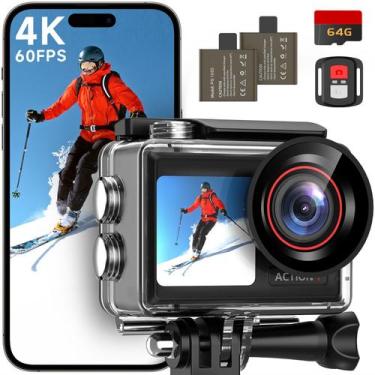 Imagem de Câmera de ação ODDV 4K60FPS 30MP com LCD frontal e 64GB preta
