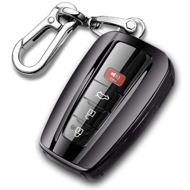 Imagem de QBUC Capa para Chaveiro Toyota, TPU Macio, Proteção Total, Compatível com Toyota RAV4, Camry, Highlander, Corolla, Avalon, C-HR, Prius 2018-2024, Preto