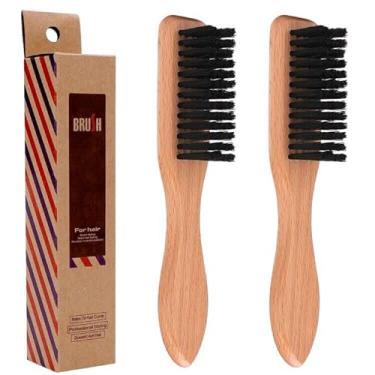 Imagem de Escova de cabelo masculina com cerdas de javali, 2 peças de escova de barba de barbeiro, lâmina de limpeza, escova de nylon com estilo de barba para remoção de pelos soltos para homens, ferramenta de