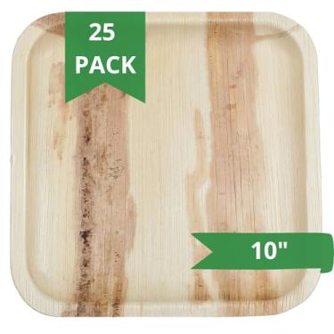 Imagem de Greenmile Pratos de folha de palmeira 25 cm, conjunto de pratos de palmeira Areca, pratos quadrados biodegradáveis e compostáveis de bambu descartáveis para festas, casamentos, churrascos, pacote com