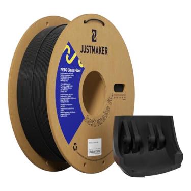 Imagem de JUSTMAKER Filamento de impressora 3D de fibra de vidro PETG, resistência a impactos mais forte atualizada, precisão dimensional +/-0,03 mm, 1,75 mm, 1 kg, preto