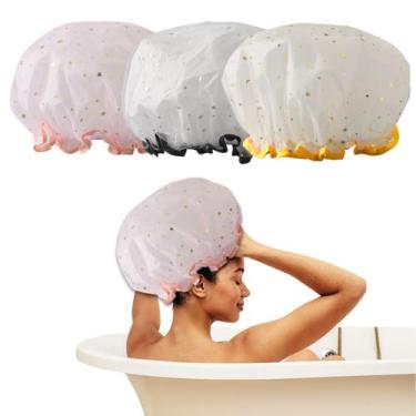 Imagem de Kit 3 Touca De Banho Camada Dupla Impermeável Com Elástico - Kit 3 Tou
