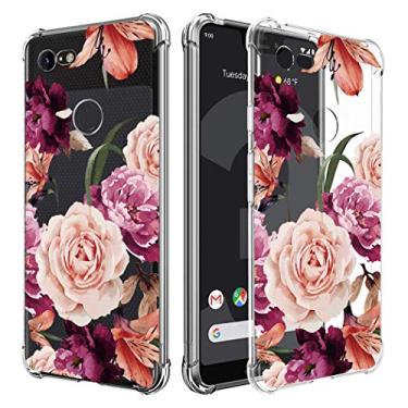 Imagem de Capa para celular Pixel 3a XL, Pixel 3 Lite XG com flores, Ueokeird Slim à prova de choque, estampa floral transparente, macia, flexível, TPU traseira para Google Pixel 3a XL, purple flower