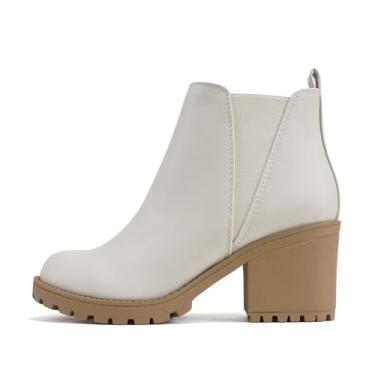 Imagem de Soda ORIGAMI ~ Bota feminina com salto médio e elástico duplo, Poliuretano branco/bege, 11