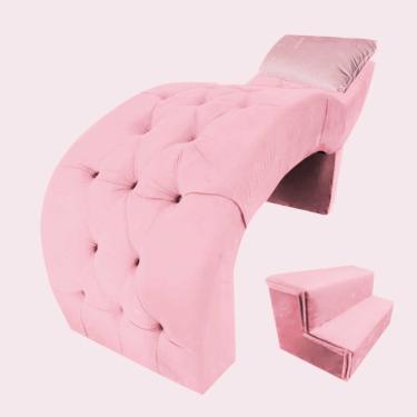 Imagem de Maca De Maquiagem E Estética + Escada e Almofada  Lisa Rosa