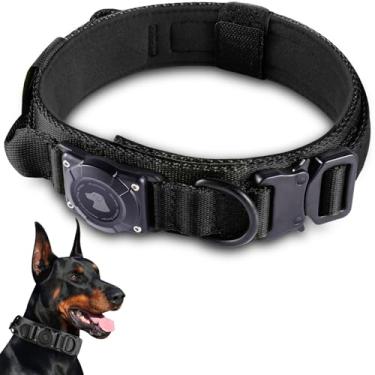 Imagem de Coleira AirTag impermeável para cães 2025 atualizada, coleira tática militar com suporte para AirTag, alça de controle confortável e fivela de metal, suporte de coleira GPS para cães de médio a grande