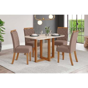 Imagem de Sala De Jantar Completa Natalí C- Tampo Madeirado C- Vidro Curvo 120x80cm E 4 Cadeiras Bella Nature-marrom Amêndoa - Henn