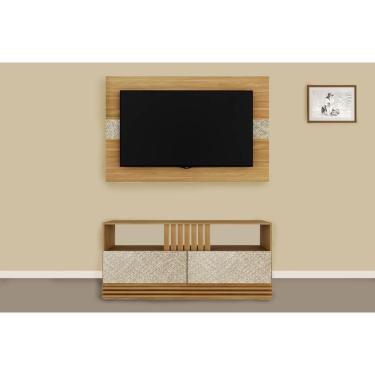 Imagem de Rack Bancada Com Painel Para Tv Até 50 Pol Pa2913-r1479 2 Gavetas 136x88cm Natural-palha - Tecno Mobili