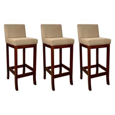 Imagem de Conjunto 03 Banquetas Alta Em Madeira Maciça Nápoles Pinhão