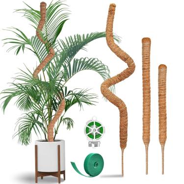 Imagem de Pacote com 3 mastros dobráveis de musgo, 71 cm, 81 cm, 89 cm, suporte para plantas de interior para trepadeiras, estacas de suporte para plantas em vasos, pothos, filodendro