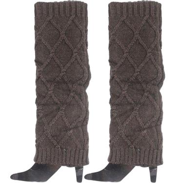 Imagem de Par Polaina Adulta Feminina Meia Longa Malha Tricô Lã Marrom