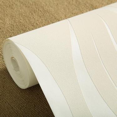 Imagem de 53 * 300 cm Folha de alga marinha engrossada listrada, não tecido, papel de parede autoadesivo estéreo 3D, quente, quarto, sala de estar, papel de parede off-white 53 * 300 cm