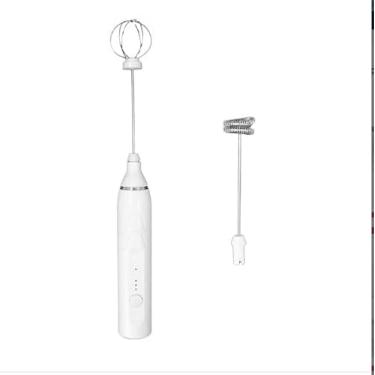 Imagem de Genérico Misturador Elétrico de Bebidas, Mini Batedeira USB 2 em 1, Branco, Inox e Plástico, 31 cm, Batedor Espiral e Fouet, para Café, Leite, Cappuccino, Achocolatado
