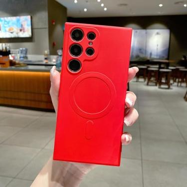 Imagem de HJZSZX Capa traseira de silicone líquido com carga magnética sem fio para Samsung S25Plus (para Samsung S25Plus/vermelho)
