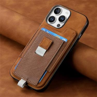 Imagem de YOGISU Capa de celular magnética removível com porta-cartões para iPhone 16 Pro Max (para iPhone 16 Pro Max/marrom)