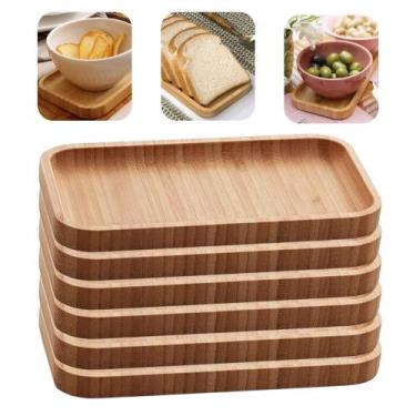 Imagem de Kit 6 Bandeja de Bambu Petisqueira Multiuso Hire Lyor 20x10x1,5cm