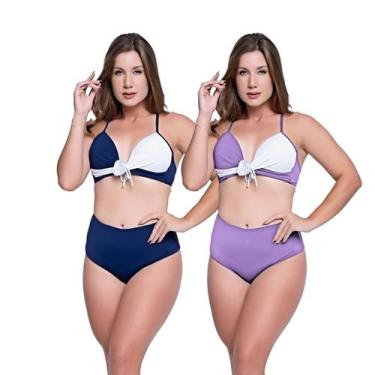 Imagem de Biquínis Feminino Kit 2 Peças Bicolor Chapa Barriga Cós Alto - HYPE MO
