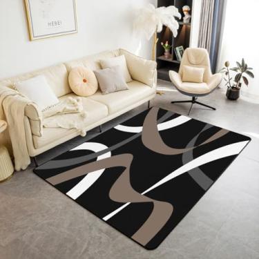 Imagem de Erosebridal Tapete abstrato preto acastanhado marrom escuro cinza branco listrado tapete interno 1,52 m x 1,28 m tapete geométrico abstrato para meninos adolescentes homens modernos moda geometria