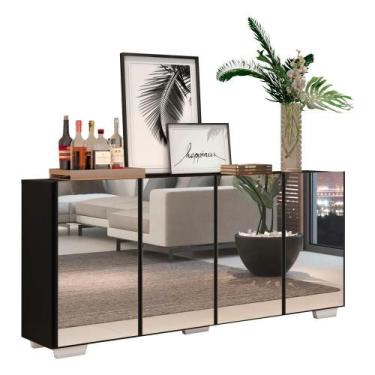 Imagem de Aparador Buffet 4 Portas Com Espelho e Pés Preto/branco - MULTIMOVEIS