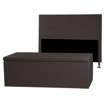 Imagem de Kit Cabeceira E Calçadeira Baú Solteiro 0,90m Berlim Corano Marrom - Pallazio