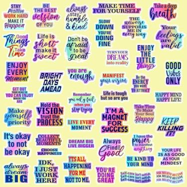 Imagem de Inspirational Quote Stickers Colorful Positive Words Decals Motivational Quotes Phrase Wall Stickers Waterproof Affirmation Vinyl Sticker for Water Bottles Laptops Notebooks Journals