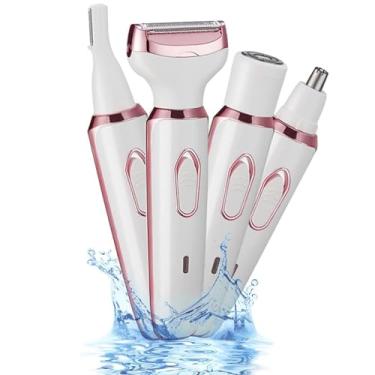 Imagem de Navalha elétrica para mulheres, barbeador, aparador de cabelo para rosto, nariz, sobrancelha, barba, bigode, braço, perna, axila, biquíni, indolor, recarregável, portátil, 4 em 1, conjunto de