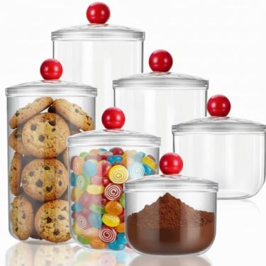 Imagem de Suclain Conjunto de 6 potes de doces com tampas, 30 e 47 e 1,899 g em 3 tamanhos, potes herméticos de plástico transparente para biscoitos, recipiente de boticário para armazenamento de alimentos de