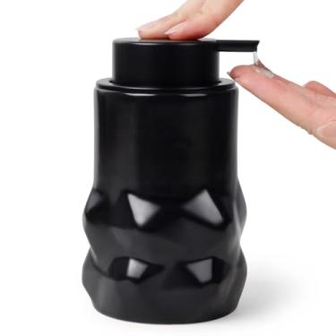 Imagem de BosilunLife Dispensador de loção – Dispensador de sabão preto fosco para banheiro, prato de cerâmica, dispensador de sabão líquido para cozinha, banheiro, bancada, saboneteira, moderno (formato de