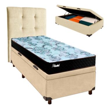 Imagem de Cama Box Bau + Colchão Solteiro Molas Ensacadas Life Gold Paropas + Cabeceira Estofada