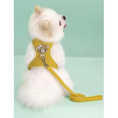 Imagem de Peitoral e coleira para cães e gatos, colete macio com corda, peitoral ajustável para passear, apenas para cães pequenos e gatos, tamanho G, amarelo